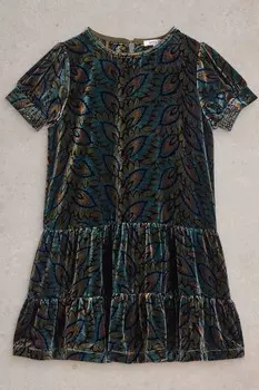 Платье из бархата с принтом White Stuff, черный