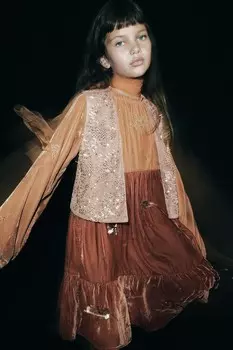 Платье из бархата, вышитое бисером ZARA, медь
