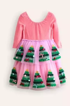 Платье из бархатного тюля с аппликацией Boden, розовый