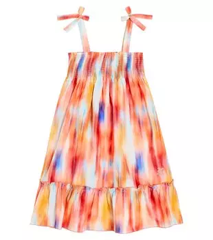 Платье из блестящего хлопка с принтом тай-дай Vilebrequin Kids, мультиколор