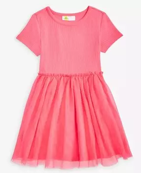 Платье из блестящего тюля в рубчик с короткими рукавами для маленьких девочек Epic Threads, розовый