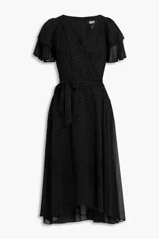 Платье из блестящего жоржета с запахом DKNY, черный