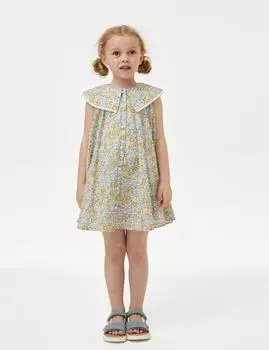 Платье из чистого хлопка с цветочным принтом Marks & Spencer, разноцветный