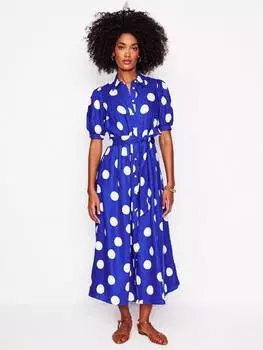 Платье из чистого льна alexa в горошек Boden, синий/белый