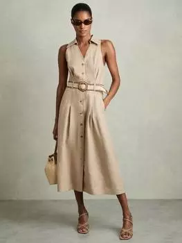 Платье из чистого льна с поясом от энни Reiss, цвет Neutral