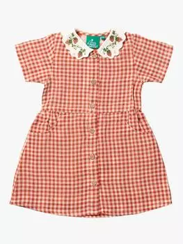 Платье из чистого органического хлопка в детскую клетку Little Green Radicals, красный/разноцветный