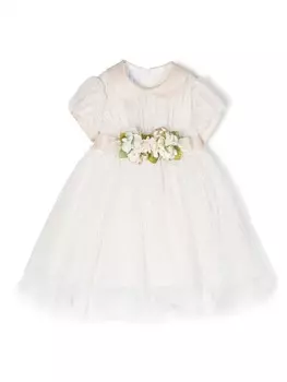 Платье из цветочного кружева с короткими рукавами Colorichiari, нейтральный цвет