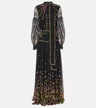 Платье из цветочного шелка-вуали Erdem, черный