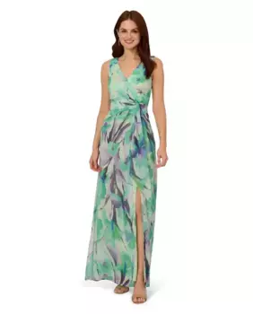 Платье из цветочного шифона с драпировкой Adrianna Papell, зеленый