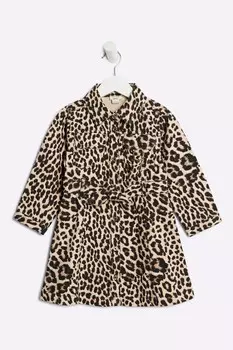Платье из денима с леопардовым принтом для девочек, 100% хлопок River Island, коричневый