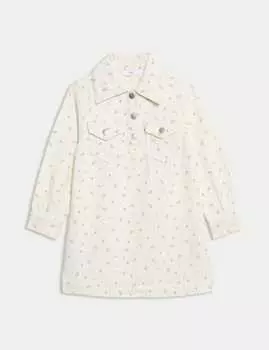 Платье из денима с мелким цветочным принтом Marks & Spencer, экрю