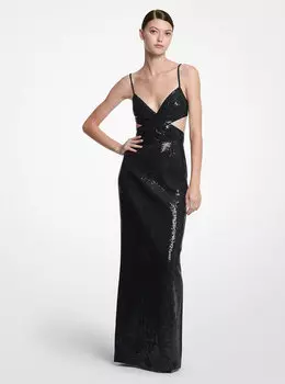 Платье из двойного креп-сабле с вышивкой вручную и пайетками Michael Kors, черный