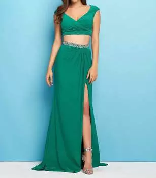 Платье из двух частей с высоким разрезом в изумрудном цвете Mac Duggal, цвет emerald