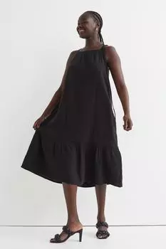Платье из двухслойной хлопчатобумажной ткани. H&amp;M, черный