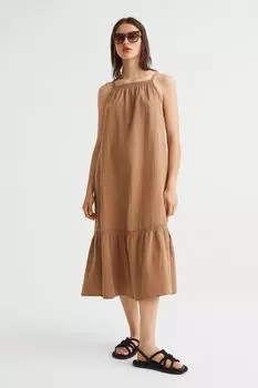 Платье из двухслойной хлопчатобумажной ткани. H&amp;M, темно-бежевый