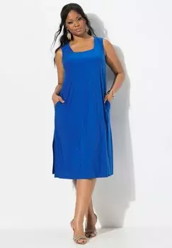 Платье из джерси A-LINIE CARREE-AUSSCHNITT RMELLOS Ulla Popken, темно-синий