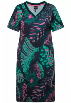 Платье из джерси ANIMAL LEAF SHORT SLEEVE MIDI Ulla Popken, темно-синий
