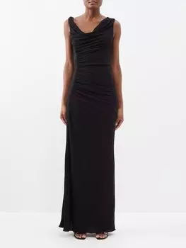 Платье из джерси асимметричного кроя с воротником-хомутом Saint Laurent, черный