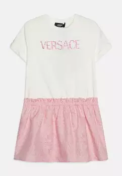 Платье из джерси Baroque Logo Dress Versace, цвет bianco/rosa
