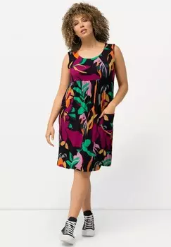 Платье из джерси COLORFUL LEAF PRINT SLEEVELESS Ulla Popken, темно-синий