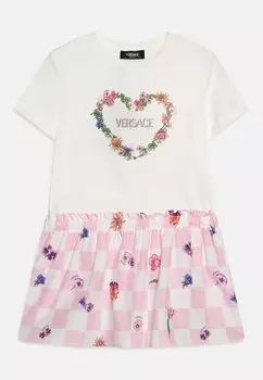 Платье из джерси Dress Flowers Damier Herat Versace, цвет bianco/rosa
