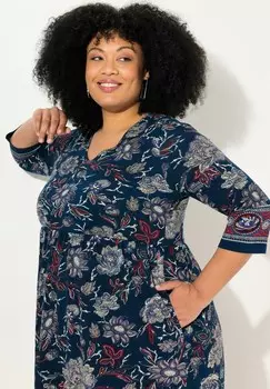 Платье из джерси FLORAL PAISLEY 3/4 SLEEVE Ulla Popken, темно-синий