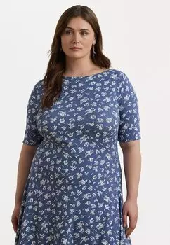 Платье из джерси FLORAL STRETCH COTTON MIDI DRESS Lauren Ralph Lauren Woman, синий