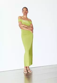 Платье из джерси HALTER NECK WITH KNOT PULL&BEAR, зеленый