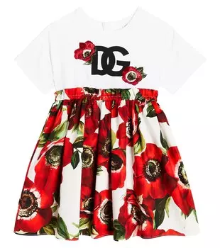 Платье из джерси и поплина anemone Dolce&Gabbana, мультиколор