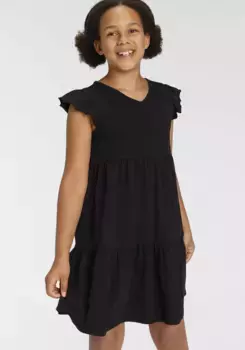 Платье из джерси KIDSWORLD с милыми рукавами-крылышками и воланами, черный
