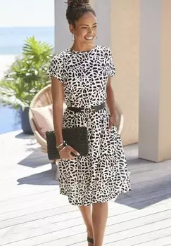 Платье из джерси LASCANA, цвет creme schwarz bedruckt