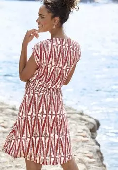 Платье из джерси LASCANA, цвет Terracotta Creme Bedruckt