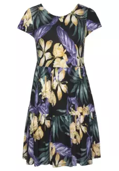 Платье из джерси LASCANA с принтом по всей поверхности и вырезом на спине, платье-футболка, летнее платье, черный