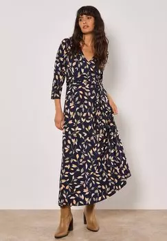 Платье из джерси LEAF PRINT WRAP Apricot, темно-синий