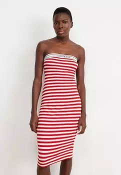 Платье из джерси LOGO TAPE STRIPE TUBE DRESS Tommy Jeans, цвет deep crimson