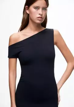 Платье из джерси Long With Asymmetric Neckline PULL&BEAR, черное