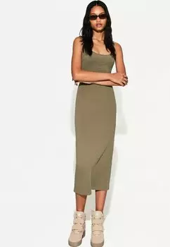 Платье из джерси MIDI Bershka, хаки