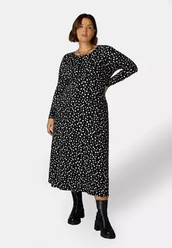 Платье из джерси Mono Spot Print Empire Seam Live Unlimited London, черный
