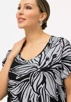 Платье из джерси PRINT CAP SLEEVE MIDI Ulla Popken, черный