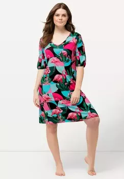 Платье из джерси RETRO FLAMINGO PRINT CUTOUT Ulla Popken, черный