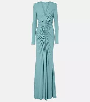 Платье из джерси с бантом и сборками Elie Saab, цвет cerulean blue
