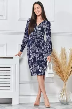 Платье из джерси с длинными рукавами и завязками Jolie Moi, синий