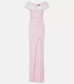 Платье из джерси с драпировкой и открытыми плечами Balmain, цвет rose pale/blanc