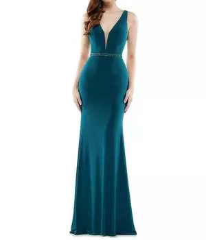 Платье из джерси с глубоким V-образным вырезом зеленого цвета COLORS DRESS