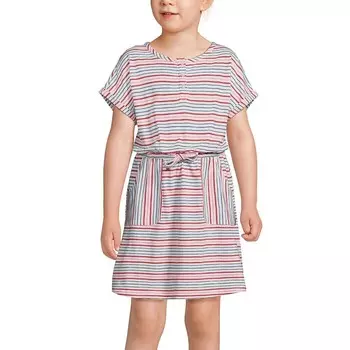 Платье из джерси с короткими рукавами и короткими рукавами для девочек 2–16 лет Lands' End, цвет Lily White Stripe