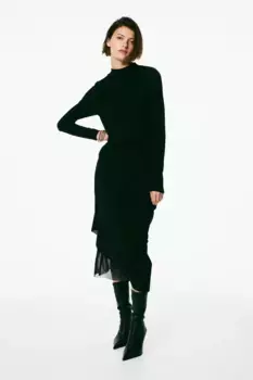 Платье из джерси с низким воротником-поло H&M, черный