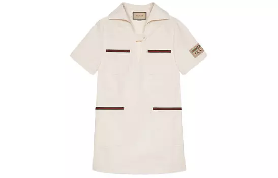 Платье из джерси с отделкой в полоску GUCCI, Ecru