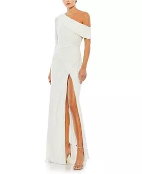 Платье из джерси с приспущенными плечами и складками Mac Duggal, белый