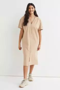 Платье из джерси с пуговицами H&M, бежевый