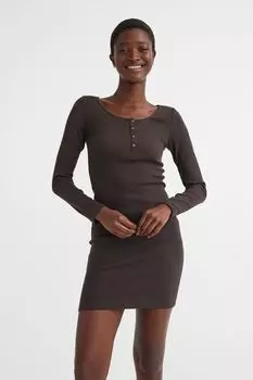 Платье из джерси с пуговицами сверху H&M, темно коричневый